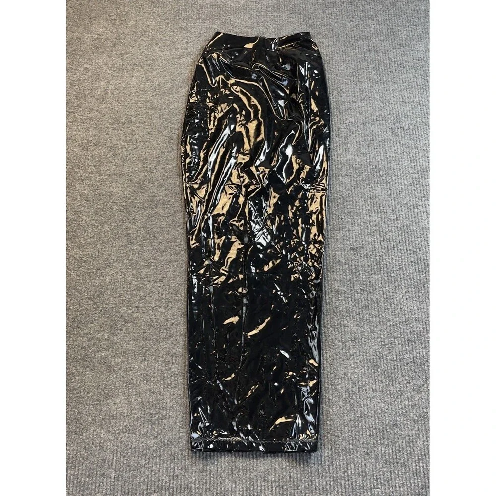 SKIMS Size XXS Patent Faux Leather Swim Skirt Black Onyx CU-SKT-3656 2XS NEW